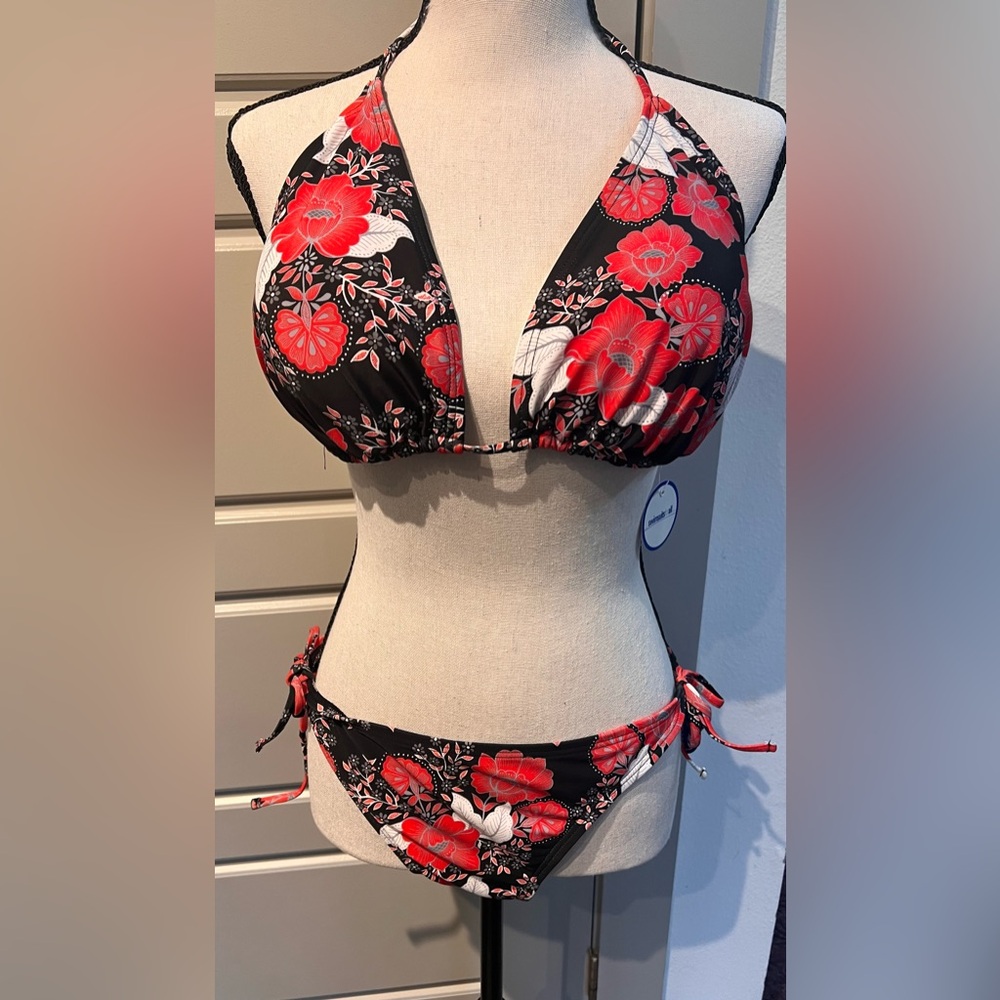 Swimsuits For All Red and Black Floral Bikini